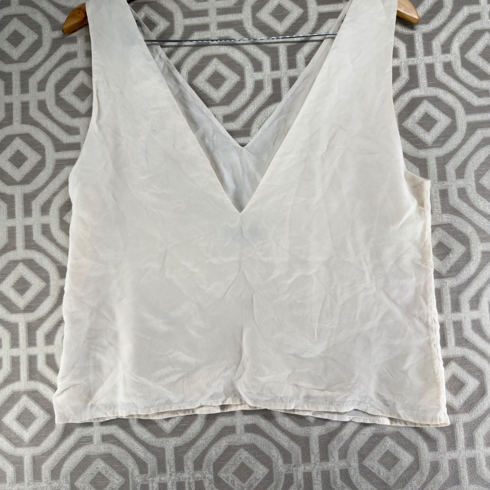 Grana Women Silk V-Neck Sleeveless Tank Top Off White Cream Small - Picture 5 of 9